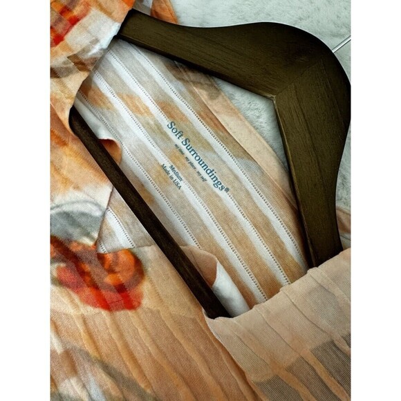 Soft Surroundings Ruffled Blouse Floral Print 3/4 Sleeve Sz Medium Tunic Length - Picture 4 of 8